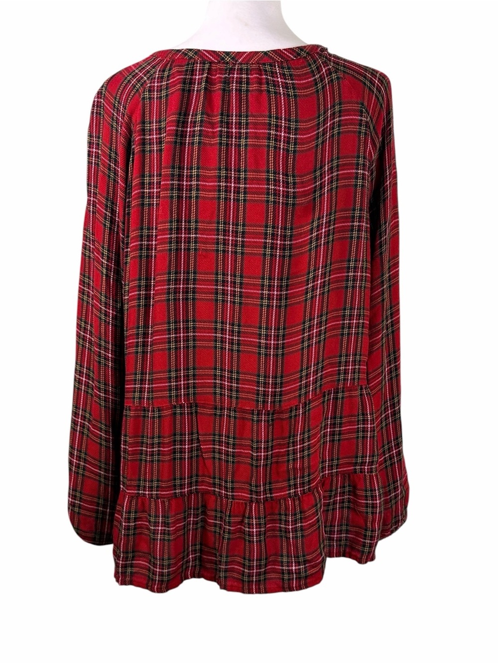 J.Jill Red Plaid Ruffle Hem Tunic Blouse Size M Cottagecore Holiday - Picture 6 of 10